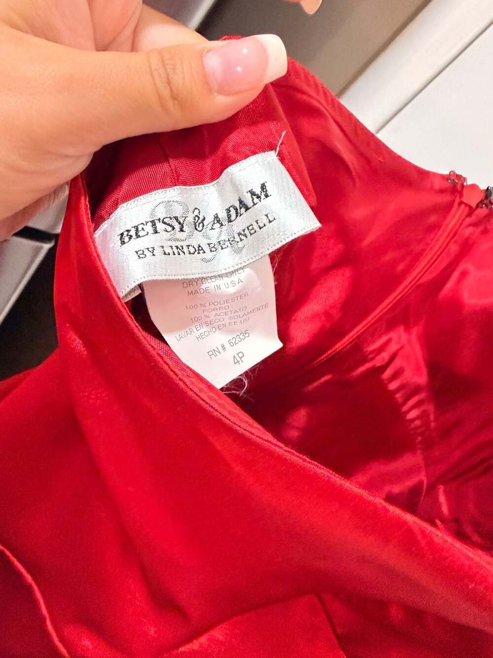 Betsy & Adam Vintage Y2K Red Satin Halter Evening Gown with Ruffles - Picture 7 of 9